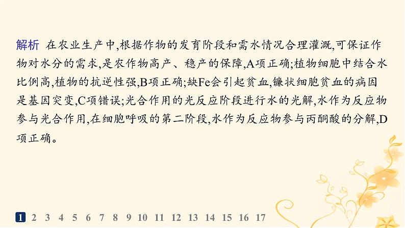 适用于新高考新教材2024版高考生物二轮复习专题突破练1细胞的分子组成结构与物质运输课件04