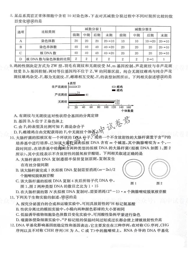 安徽省合肥市第一中学2023-2024学年高三上学期第二次教学质量检测生物试题03