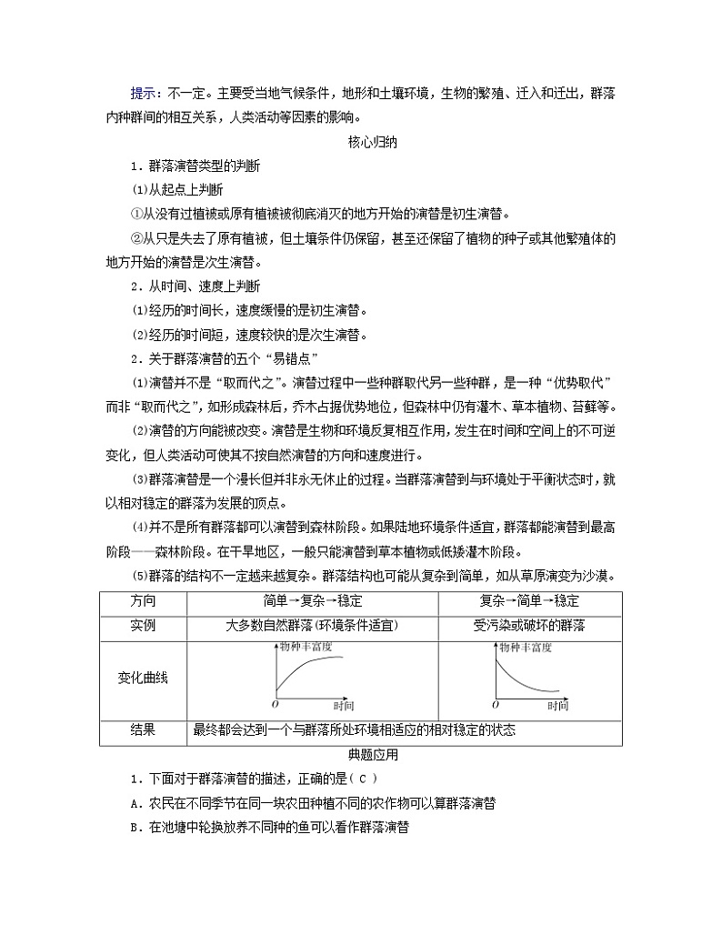 新教材适用2023_2024学年高中生物第2章群落及其演替第3节群落的演替学案新人教版选择性必修203
