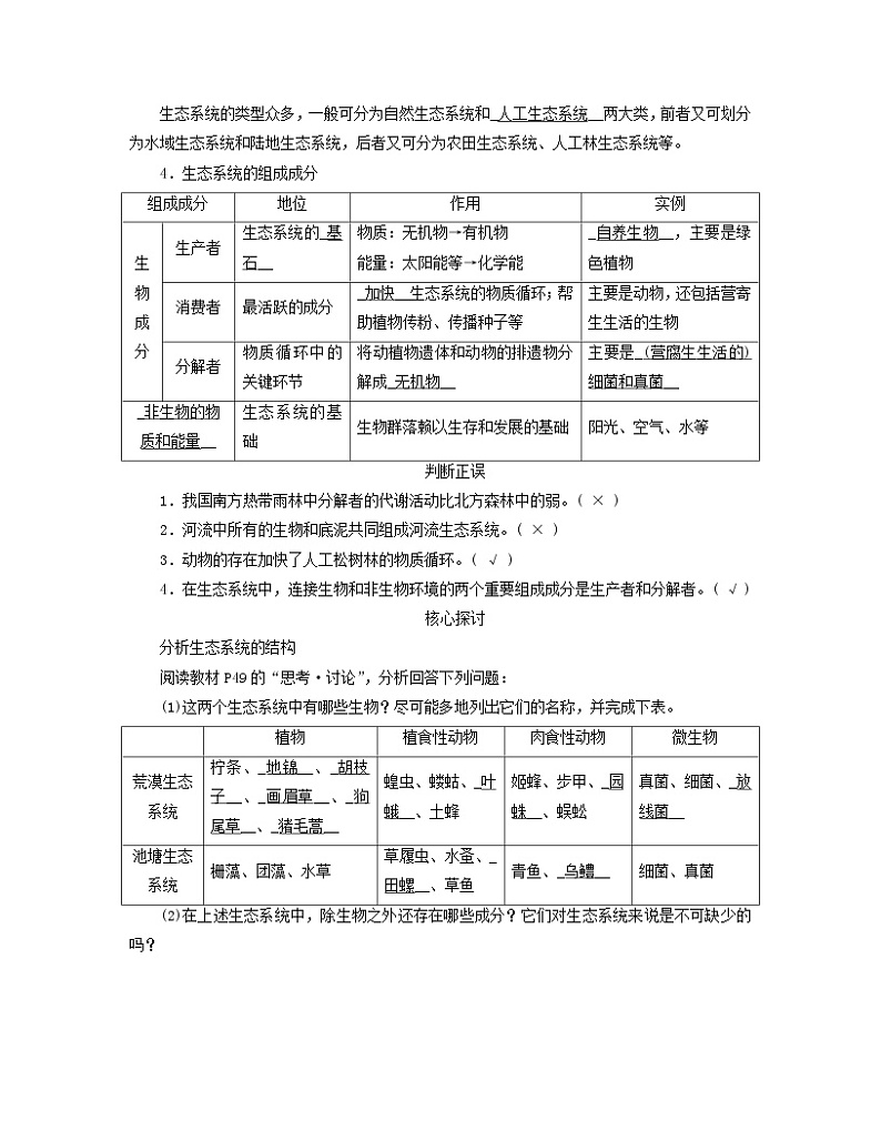 新教材适用2023_2024学年高中生物第3章生态系统及其稳定性第1节生态系统的结构学案新人教版选择性必修202
