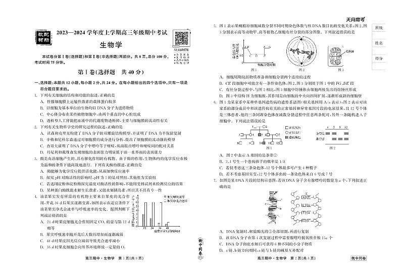 河北省衡水市2024届高三上学期期中考试生物01