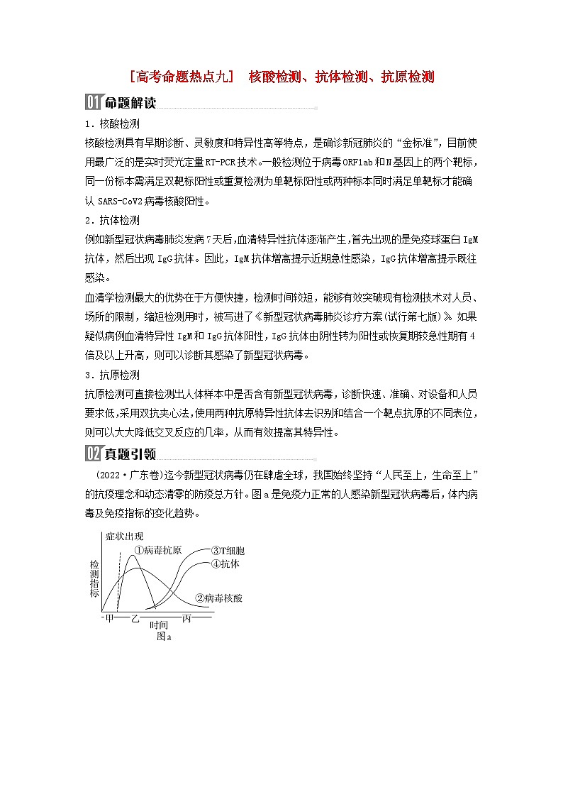 2024届高考生物二轮专题复习与测试专题八实验与探究高考命题热点九核酸检测抗体检测抗原检测01