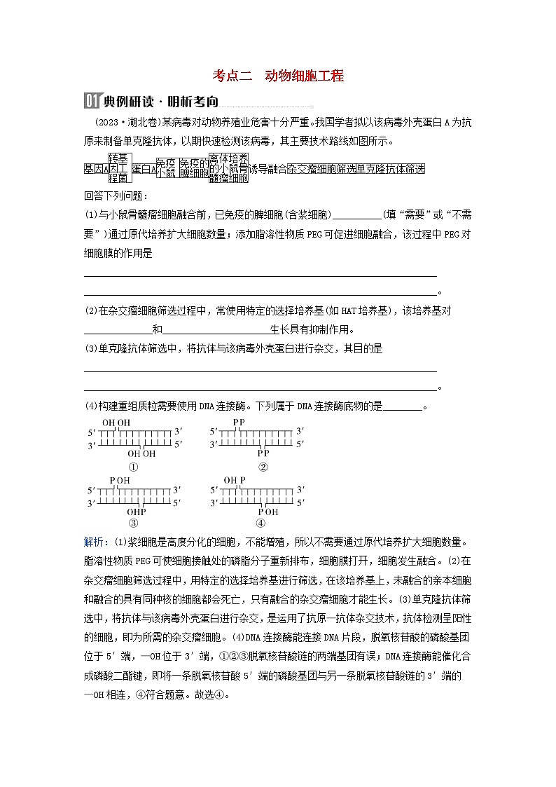 2024届高考生物二轮专题复习与测试专题九生物技术与工程第16讲细胞工程及生物技术的安全性与伦理问题考点二动物细胞工程01
