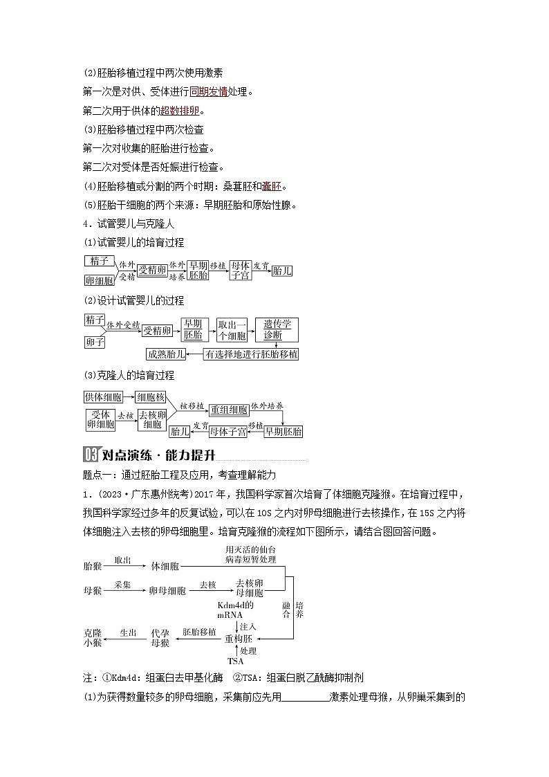 2024届高考生物二轮专题复习与测试专题九生物技术与工程第16讲细胞工程及生物技术的安全性与伦理问题考点三胚胎工程及生物技术的安全性与伦理问题02