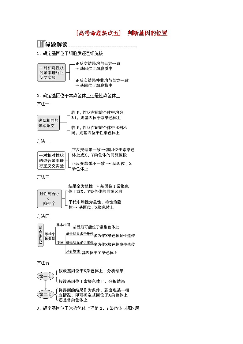 2024届高考生物二轮专题复习与测试专题四遗传规律和伴性遗传高考命题热点五判断基因的位置01