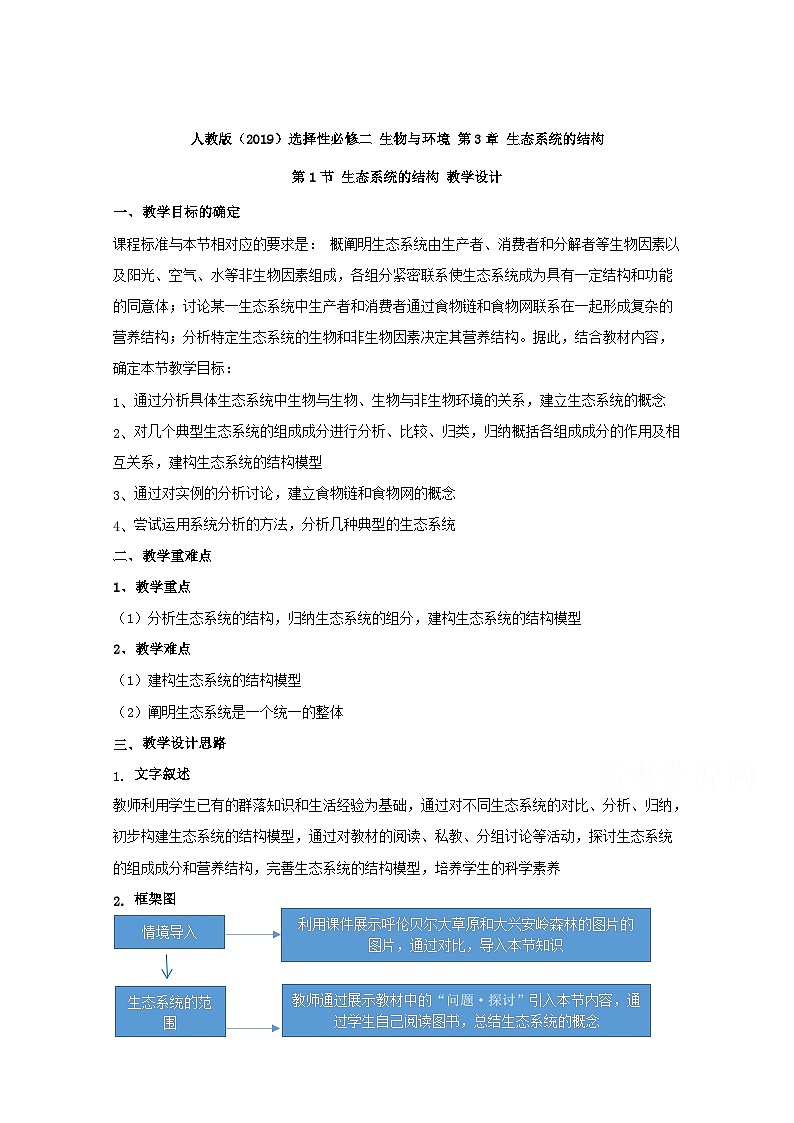 高中生物人教版（2019）选择性必修二教案：3.1生态系统的结构第1页
