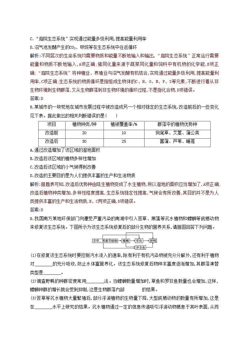 新教材同步辅导2023年高中生物第4章人与环境第3节生态工程第2课时生态工程的实例和发展前景同步练习新人教版选择性必修203