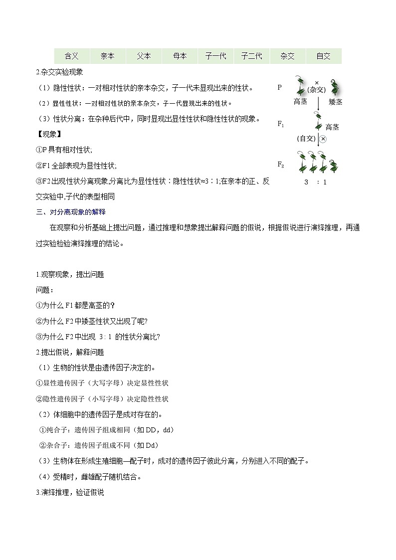 【知识梳理】2024年高中生物学业水平考试（新教材专用）专题01 遗传因子的发现-讲义02