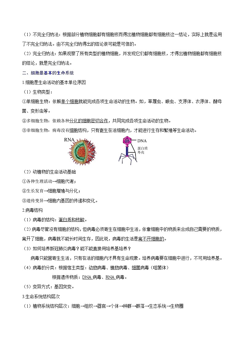 【知识梳理】2024年高中生物学业水平考试（新教材专用）专题01 走近细胞-讲义02