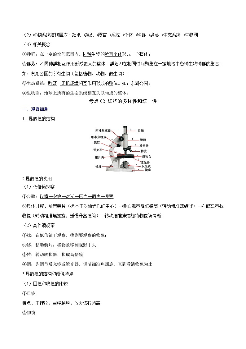 【知识梳理】2024年高中生物学业水平考试（新教材专用）专题01 走近细胞-讲义03