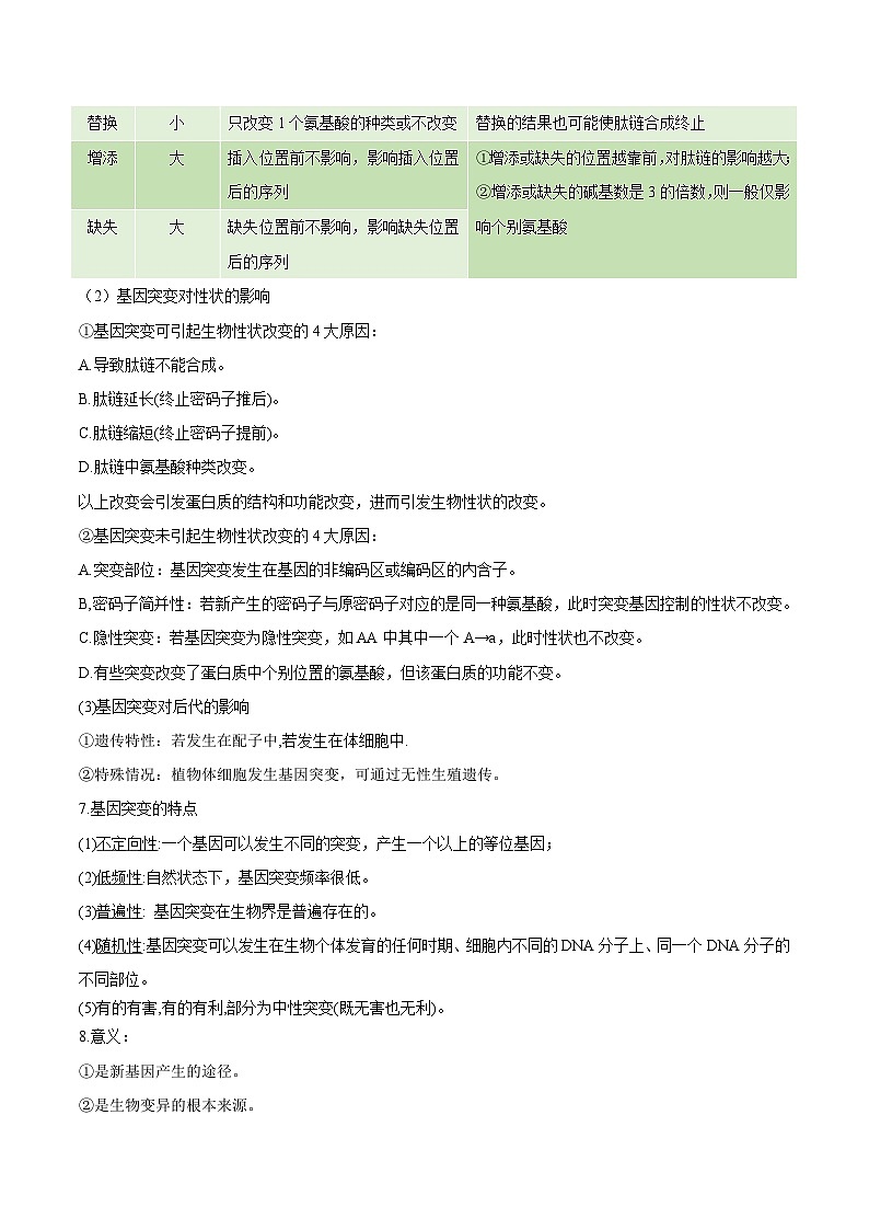 【知识梳理】2024年高中生物学业水平考试（新教材专用）专题05 基因突变及其他变异-讲义02