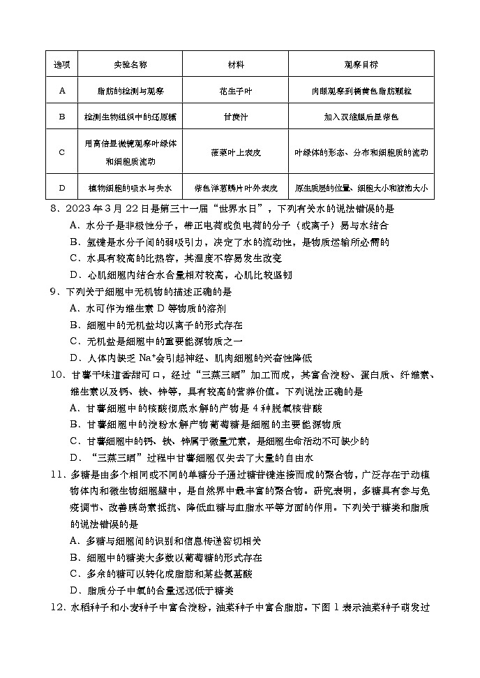 2024青岛高一上学期期中考试生物试题03