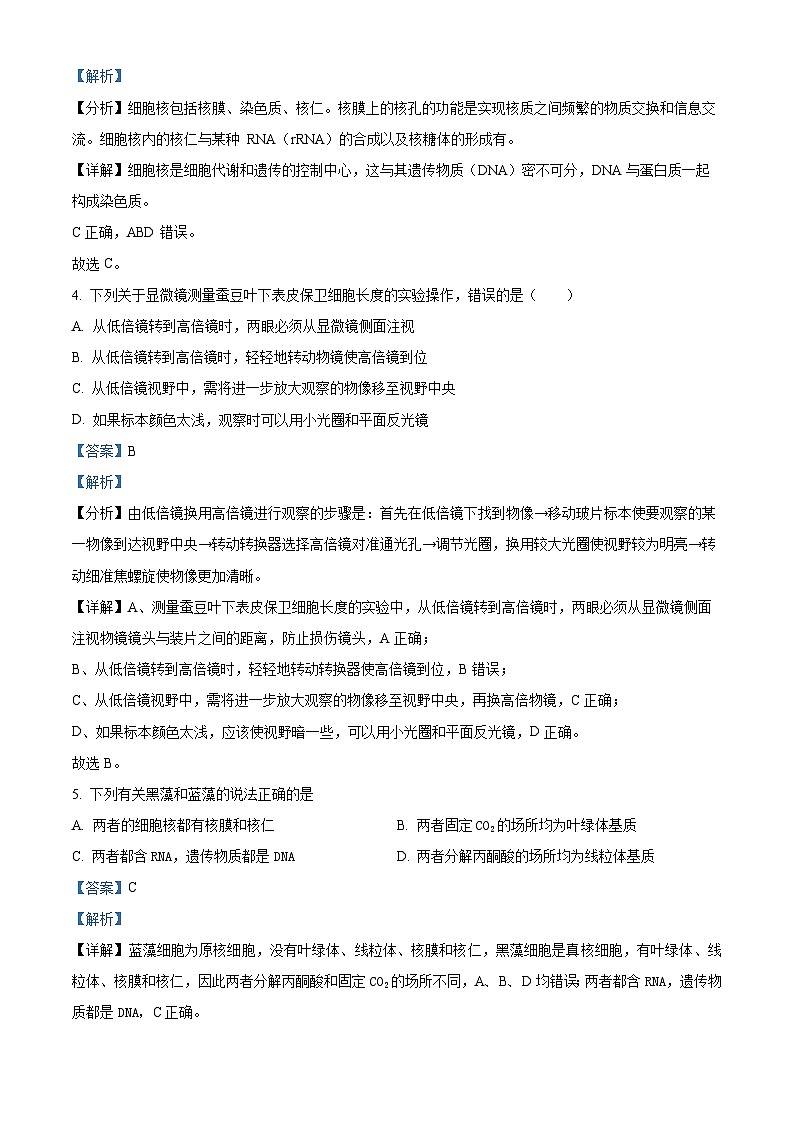 2024泸县一中高一上学期12月月考生物试题含解析02