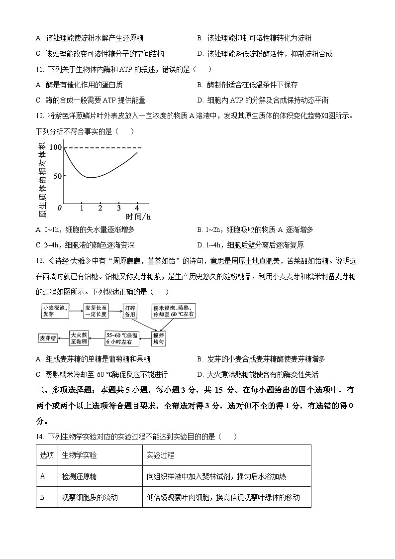 2024河北省百校联盟高一上学期12月月考试题生物含解析第3页