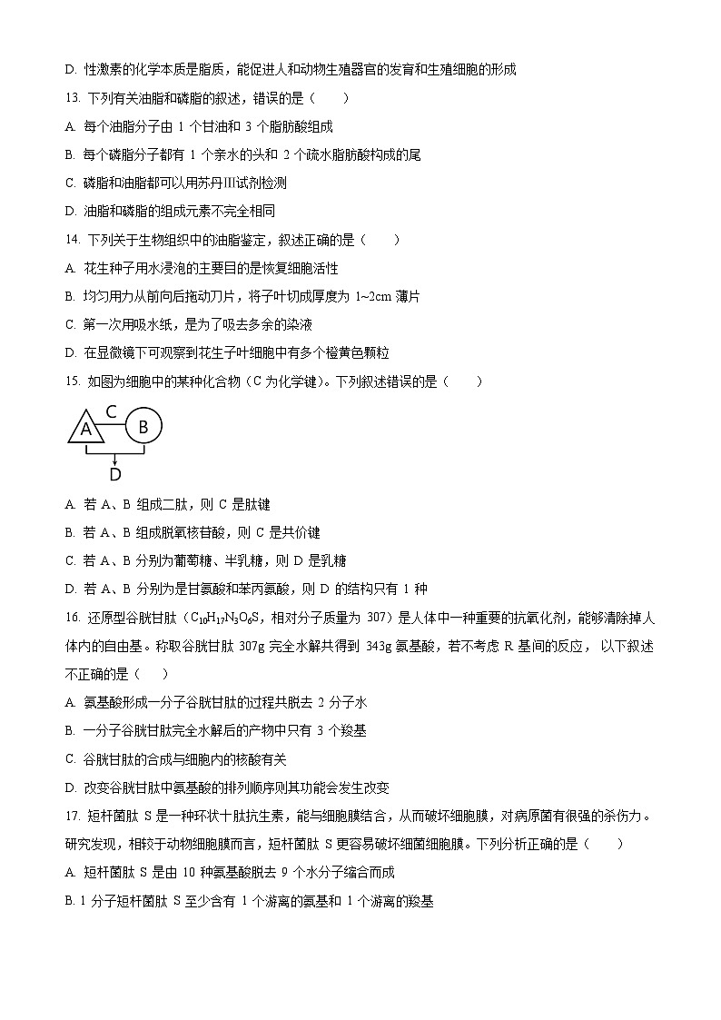 2023~2024学年浙江省杭州市精诚联盟高一10月月考生物试题03