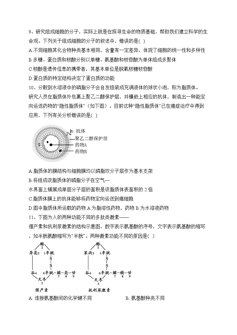 湖北省沙市中学2022-2023学年高一上学期11月期中考试生物试卷(含答案)03