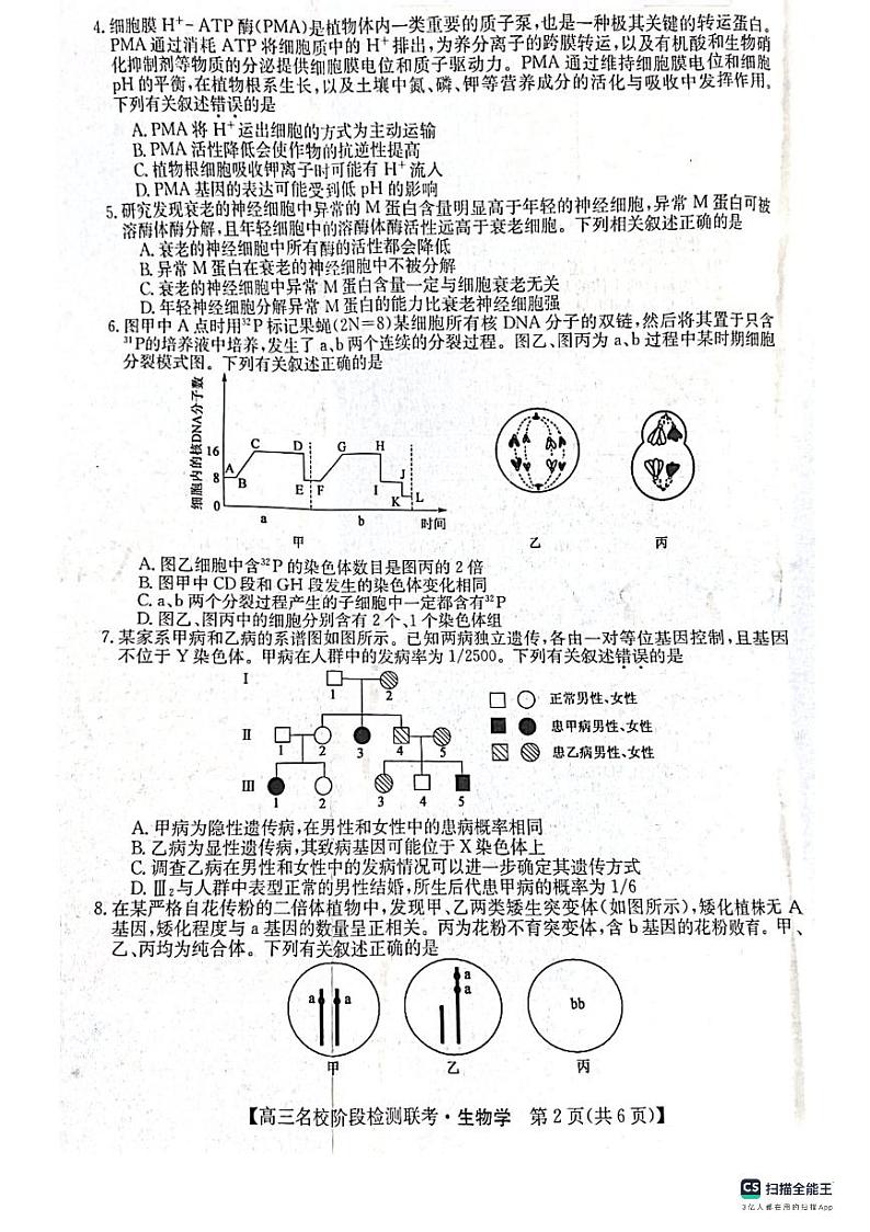【安徽卷】2024届“耀正优+”12月高三名校阶段检测联考生物02