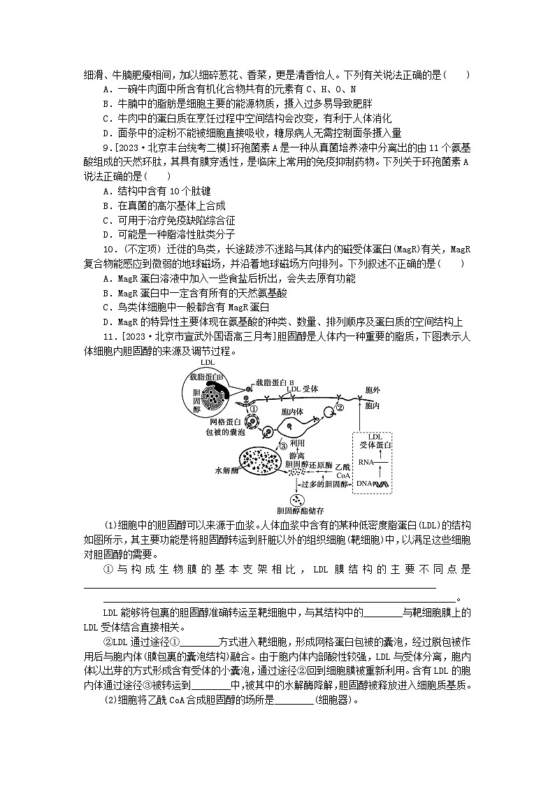 新教材2024高考生物二轮专题复习整合训练1生命系统的物质基础第3页