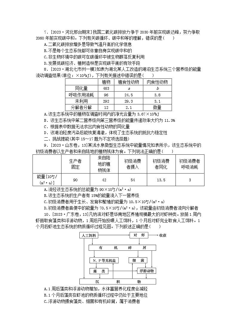 新教材2024届高考生物二轮专项分层特训卷第一部分完善生物学大概念__精练高频考点17生态系统及其稳态第2页
