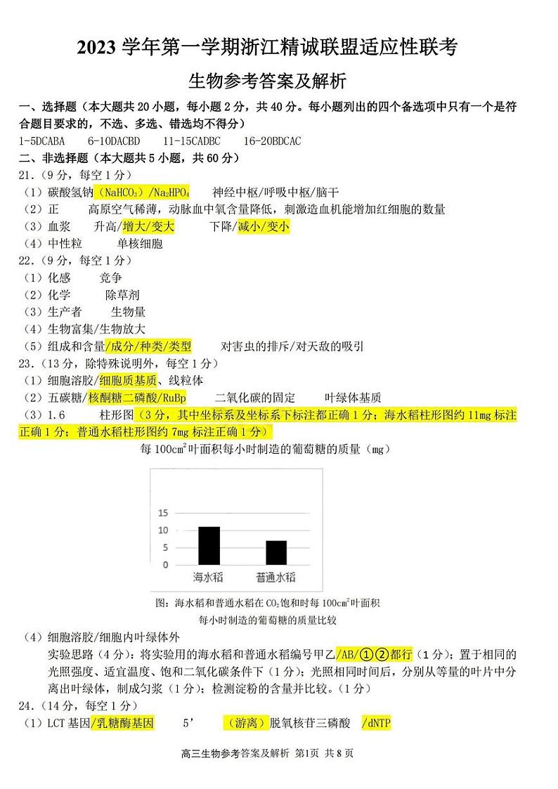 浙江省精诚联盟2023-2024学年高三上学期12月适应性联考生物试题及答案01