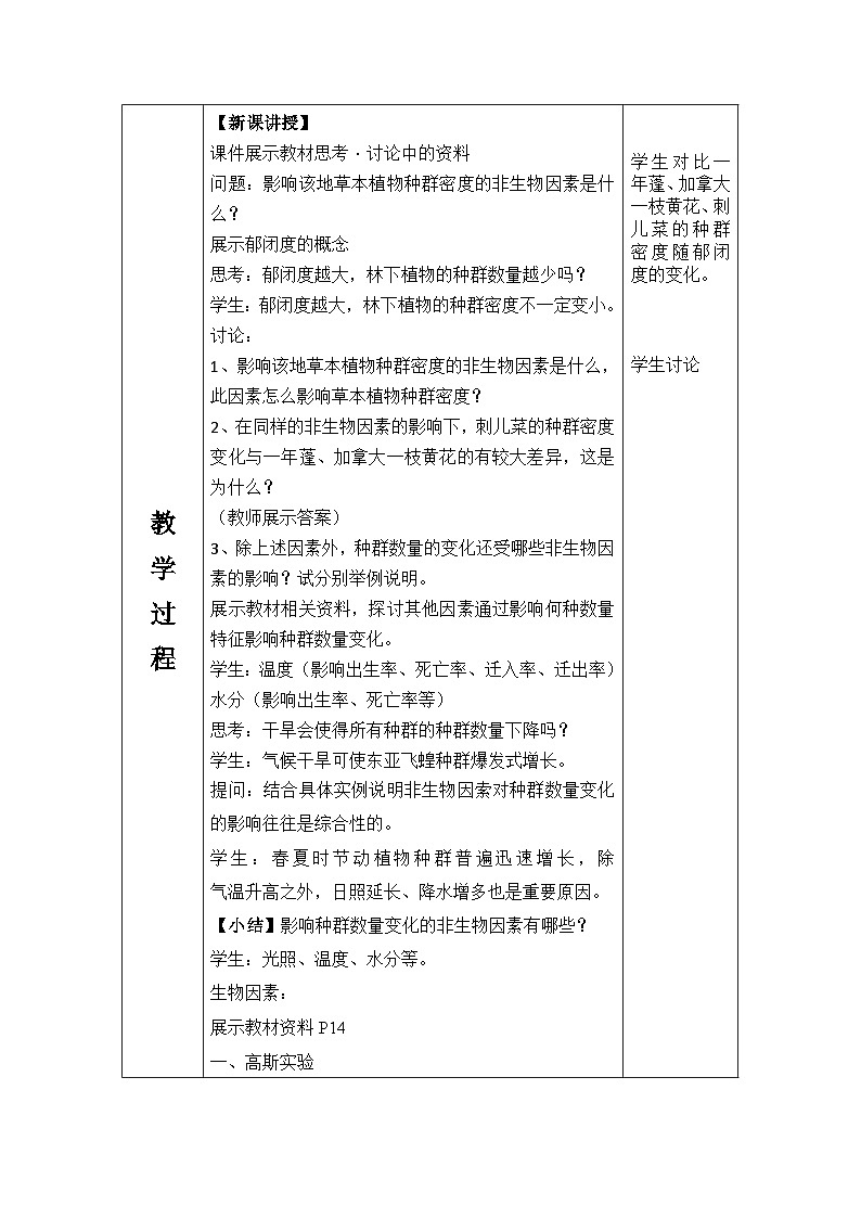 1.3影响种群数量变化的因素教学设计  生物人教版（2019）选择性必修2第2页