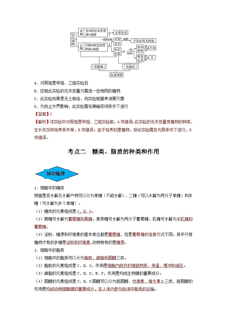 专题02 细胞中的无机物、糖类和脂质（串讲）（解析版）第3页