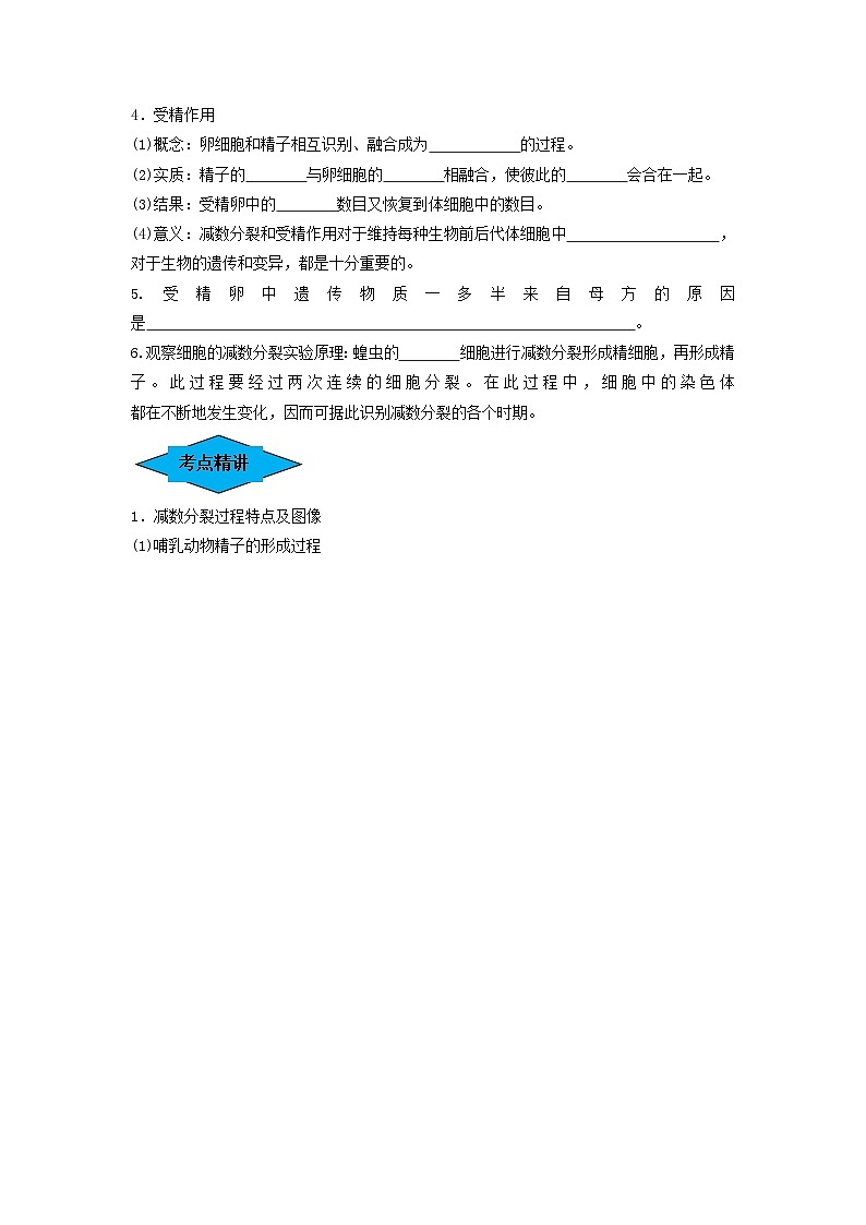 专题12 减数分裂和受精作用（串讲）（原卷版）第2页