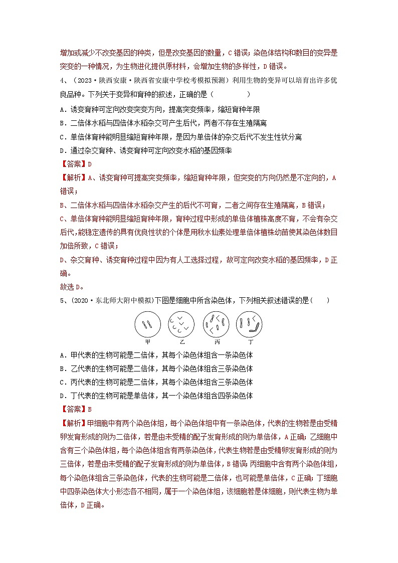 专题21 染色体变异与育种（精练）（解析版）第2页