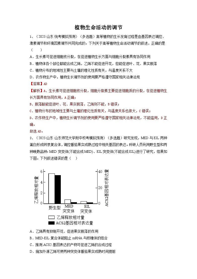 专题27 植物生命活动的调节（精练）（解析版）第1页