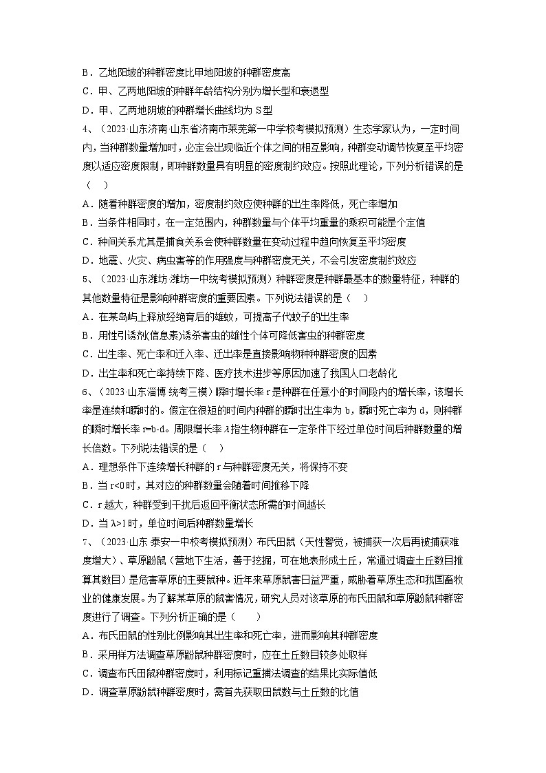 专题28 种群的特征和数量变化（精练）-备战2024年高考生物一轮复习精讲精练（新高考专用）02