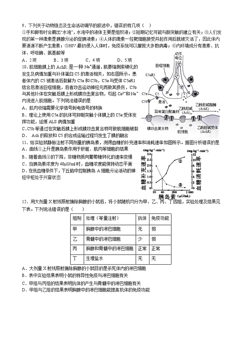 2024济宁一中高三上学期12月月考试题生物含答案03