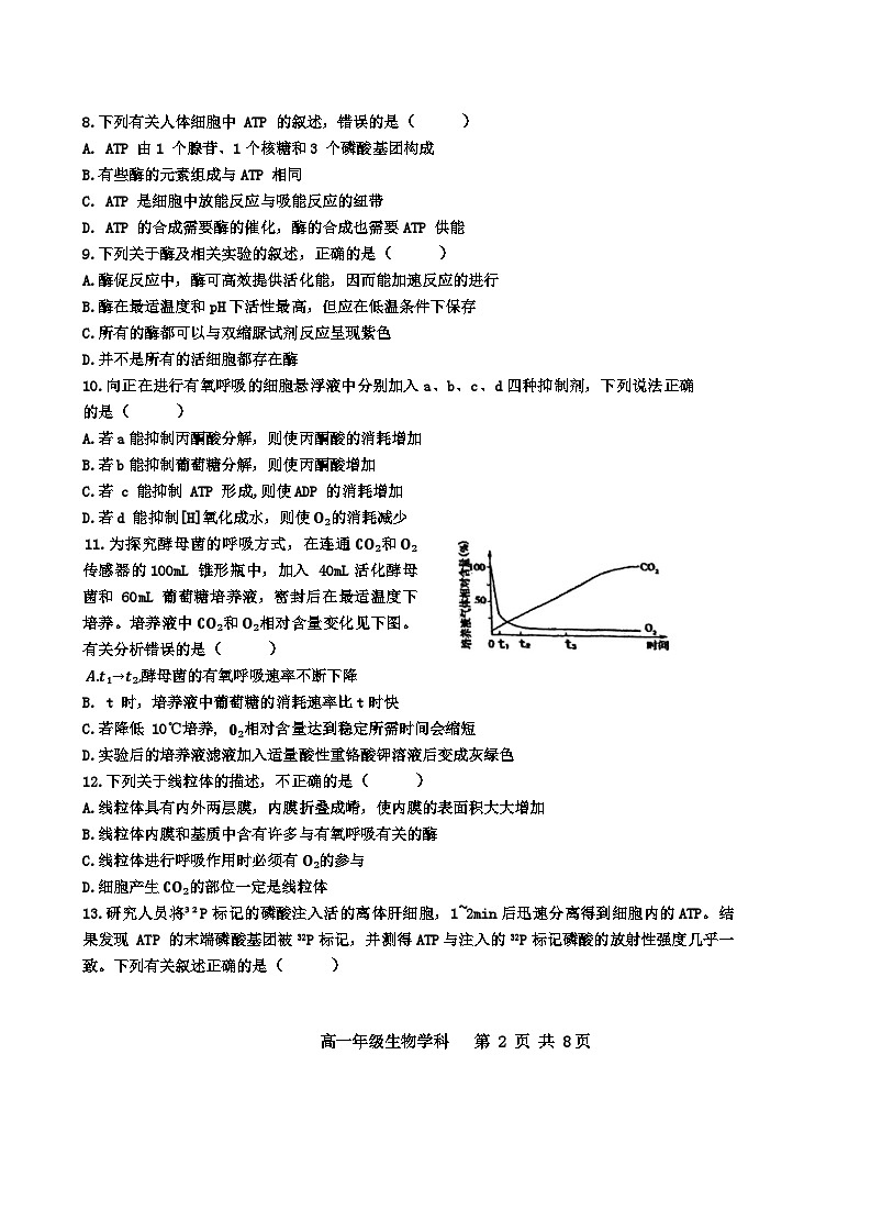 2024天津市耀华中学高一上学期12月月考试题生物含答案02