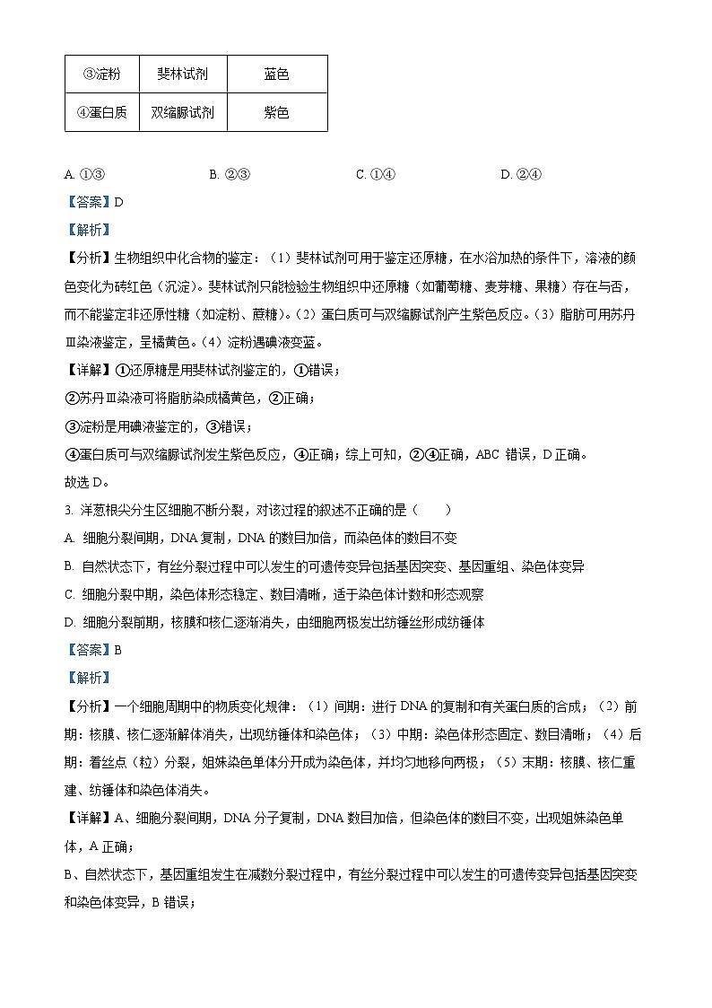 四川省泸州市泸县第四中学2024届高三上学期一诊模拟考试生物试题（Word版附解析）第2页