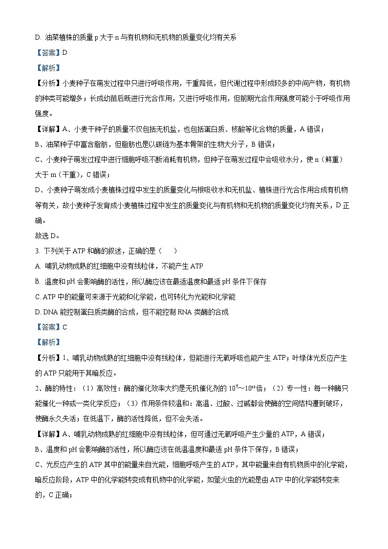 四川省成都市树德中学2023-2024学年高三上学期11月月考生物试题（Word版附解析）第2页