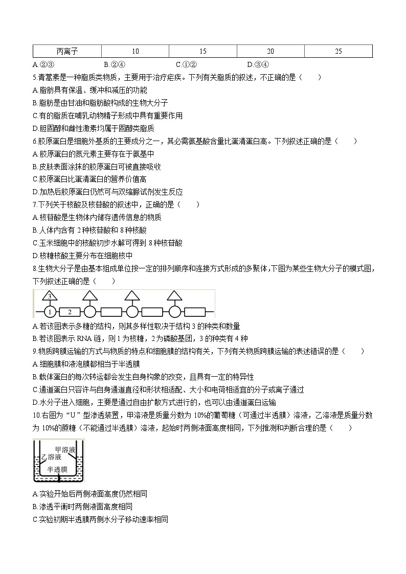 陕西省咸阳市实验中学 2022-2023学年高一上学期第三次月考生物试题02