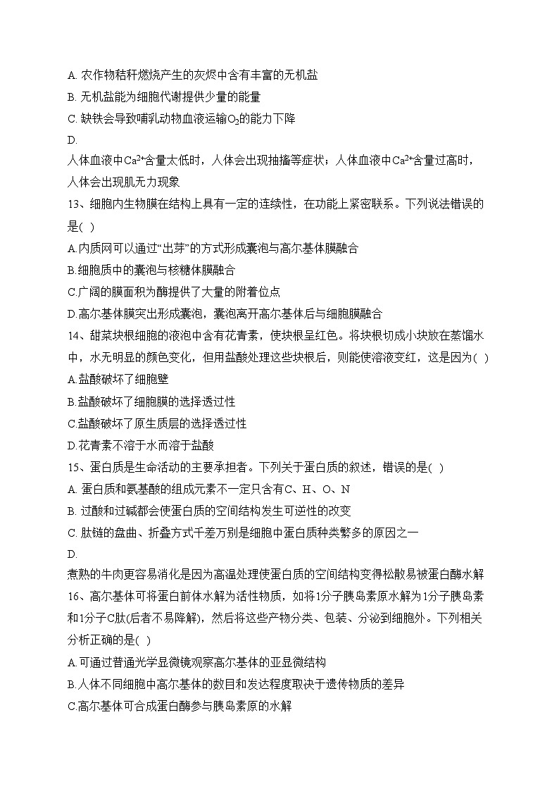 四川省泸县第四中学2023-2024学年高一上学期11月期中考试生物试卷(含答案)第3页