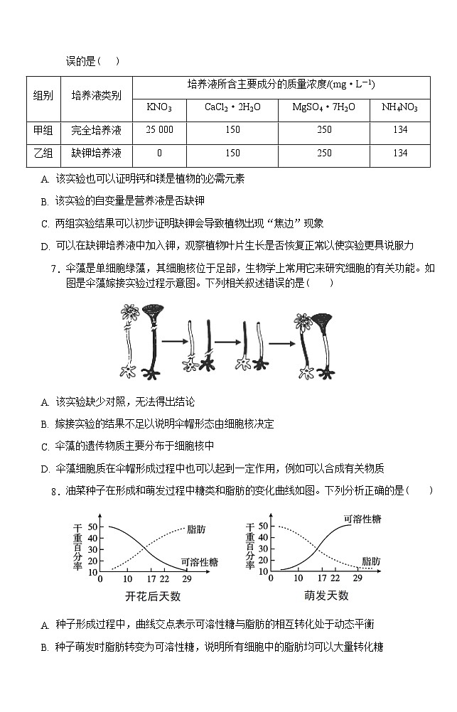 2024重庆市名校联盟高一上学期第二次联考试题（12月）生物含答案03