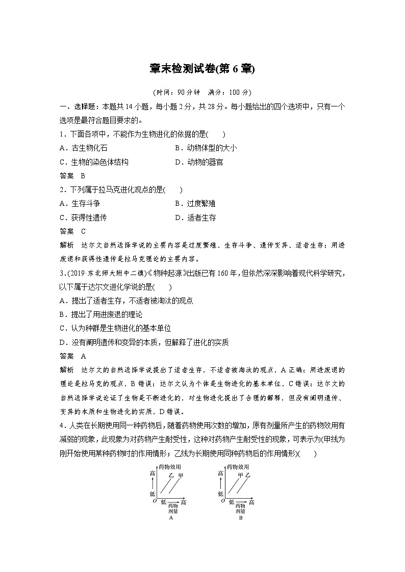 高中生物必修二第6章《本章综合与测试》课时测评-统编人教版01