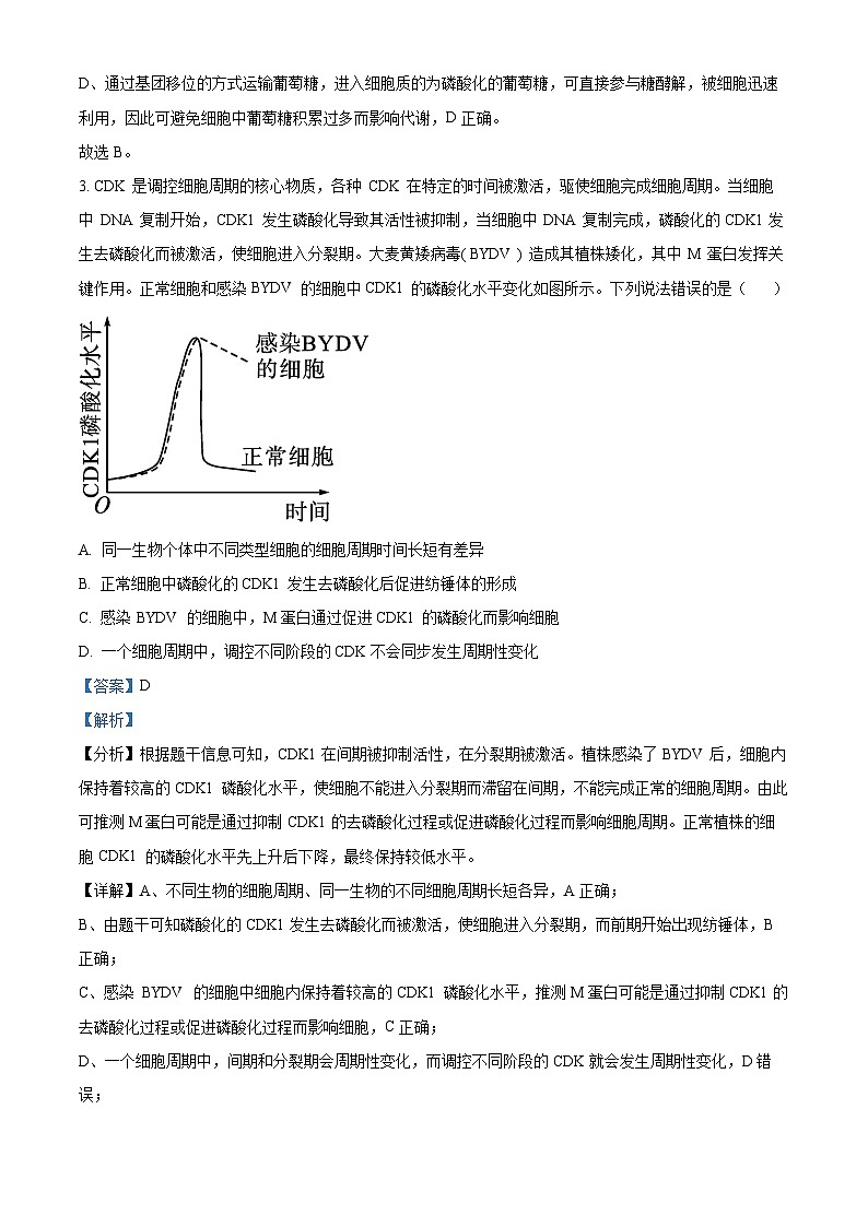 重庆市八中2023-2024学年高三上学期高考适应性月考（三）生物试题（Word版附解析）第3页