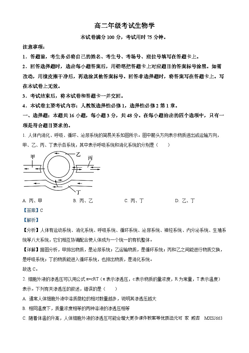 贵州省铜仁市2023-2024学年高二上学期12月月考生物试题01