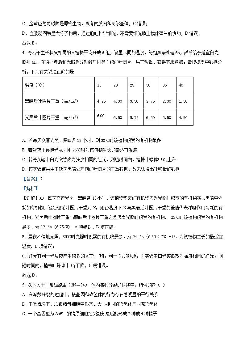 四川省资阳市安岳中学2023-2024学年高三10月月考理综生物试题（Word版附解析）03