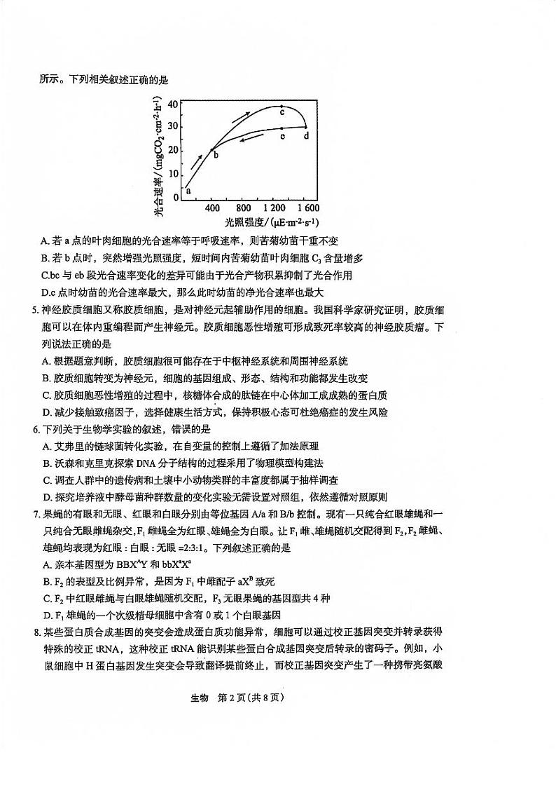 2024河南省菁师联盟高三上学期12月学情调研试题生物PDF版无答案第2页