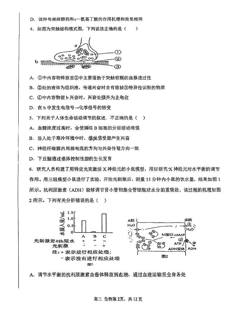 天津市第四十七中学2023-2024学年高二上学期第二次月考生物试卷第2页