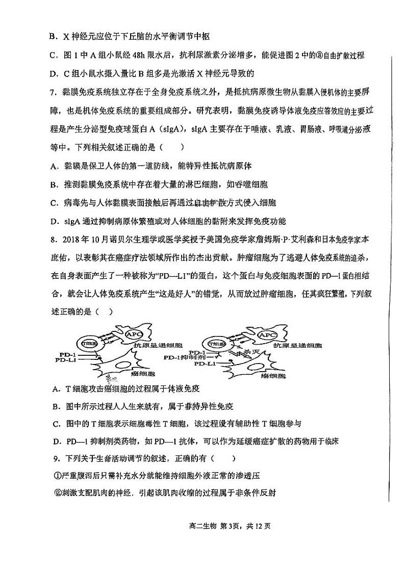 天津市第四十七中学2023-2024学年高二上学期第二次月考生物试卷第3页