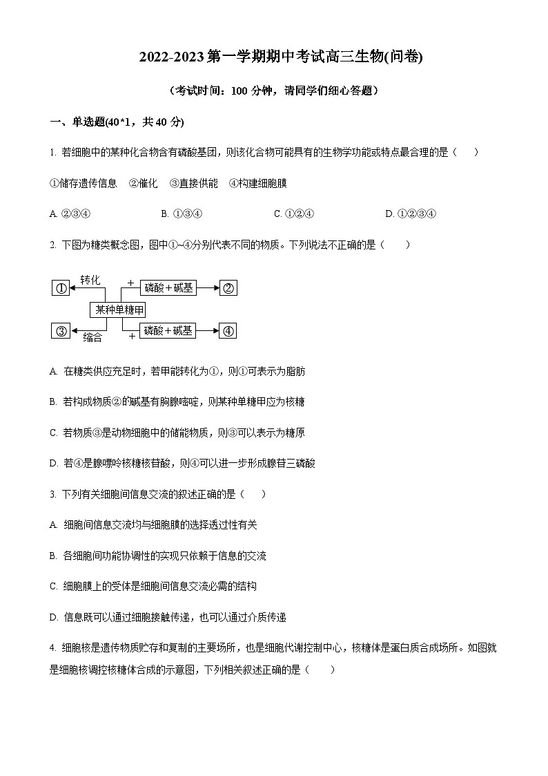 2022-2023学年新疆乌鲁木齐市第七十中学高三上学期期中生物试题含解析01