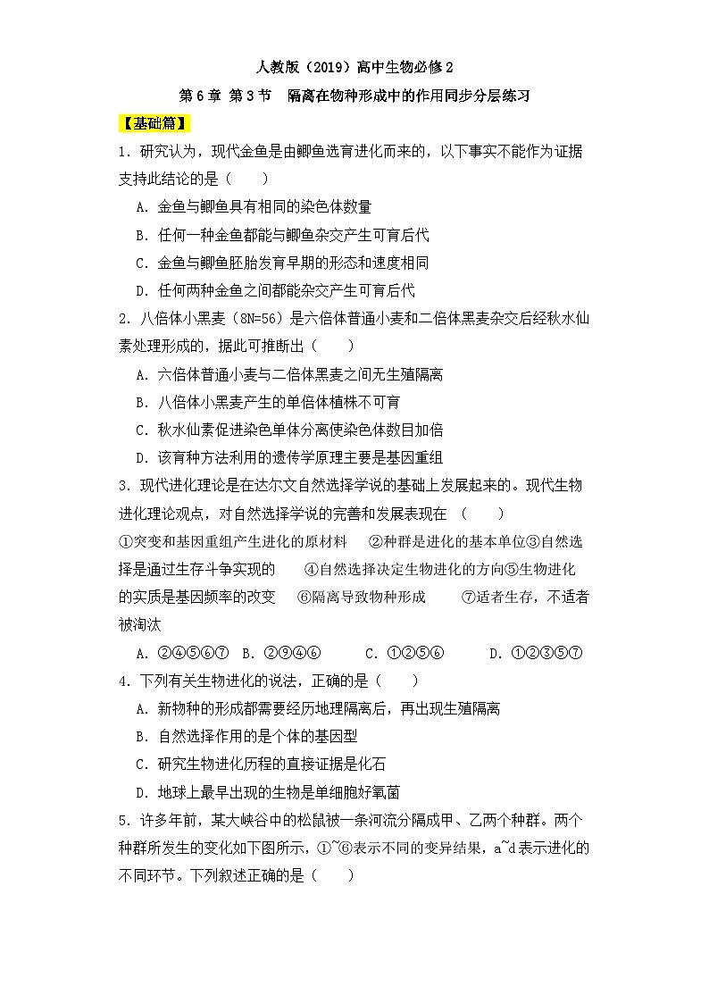 人教版高中生物必修二6.3.2 隔离在物种形成中的作用课件+同步分层练习（含答案解析）01