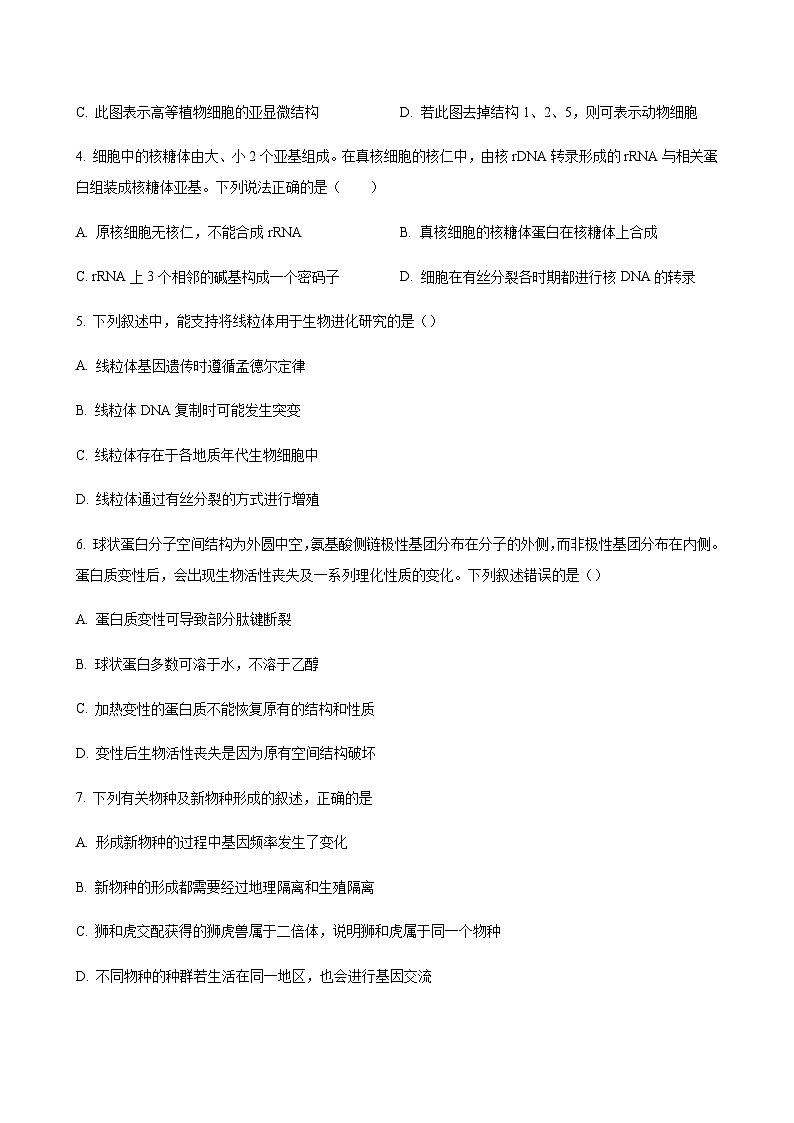 2023-2024学年河北省衡水市冀州中学高三上学期期中考试生物含解析02