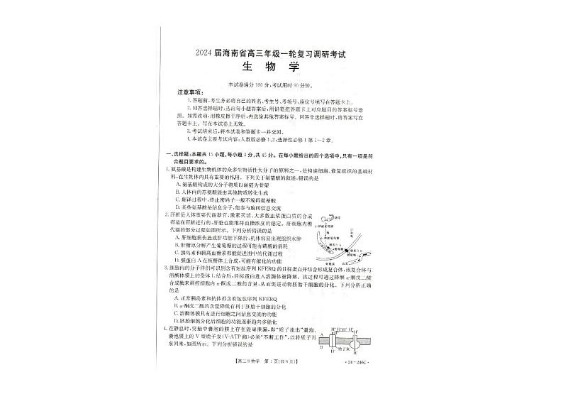 2024届海南省高三上学期调研联考生物试题01
