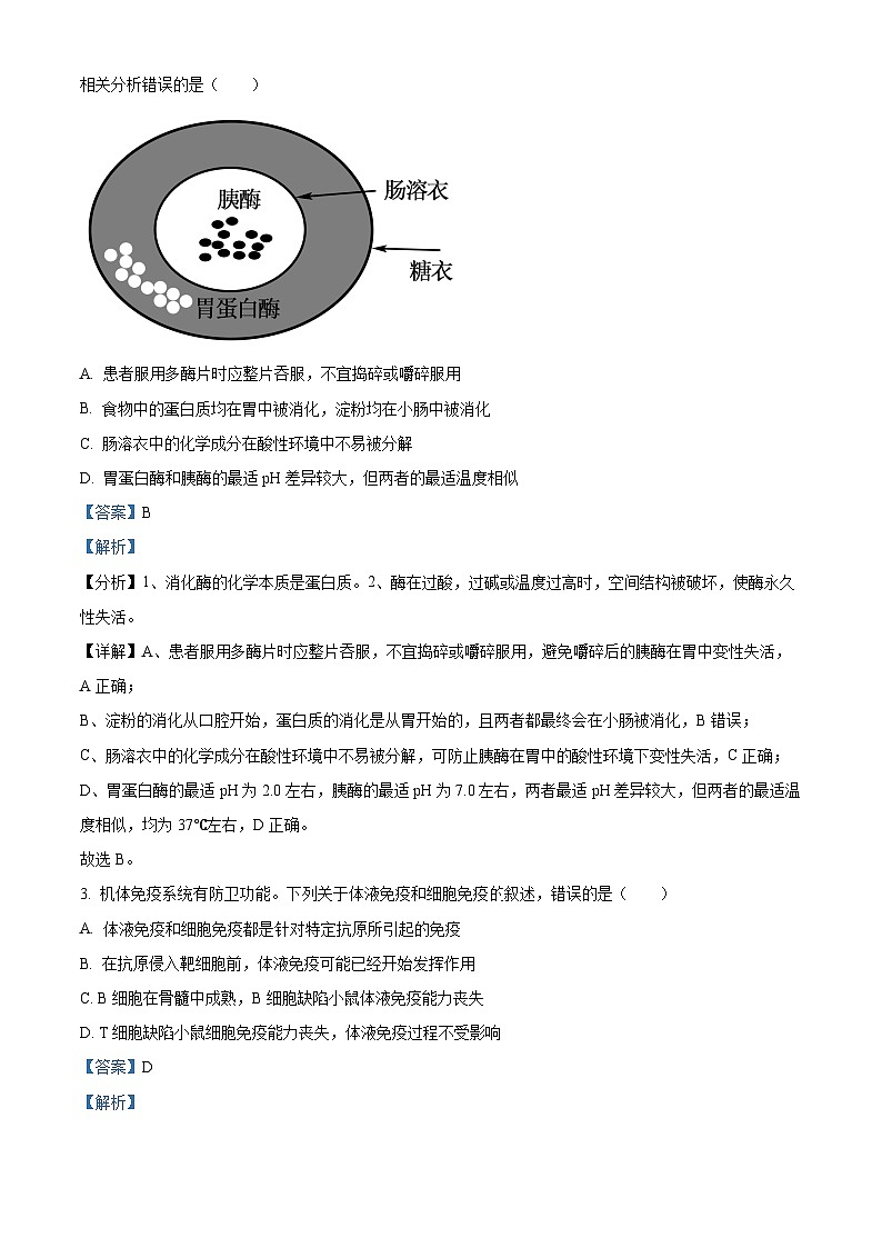 四川省雅安市2023-2024学年高三12月联考理综生物试题（解析版）02