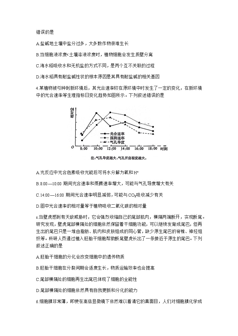 2023-2024学年江西省华大新高考联盟高三上学期11月联考（新教材新高考）生物试题含答案第2页
